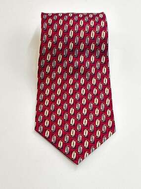 Zanetti Silk Geometric Necktie Red Made in USA Classic Business Tie